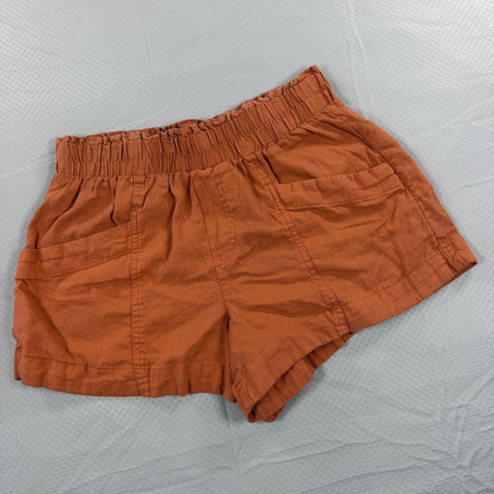 A New Day Terracotta Rust Linen Blend Elastic Waist Pull On Shorts Women XS